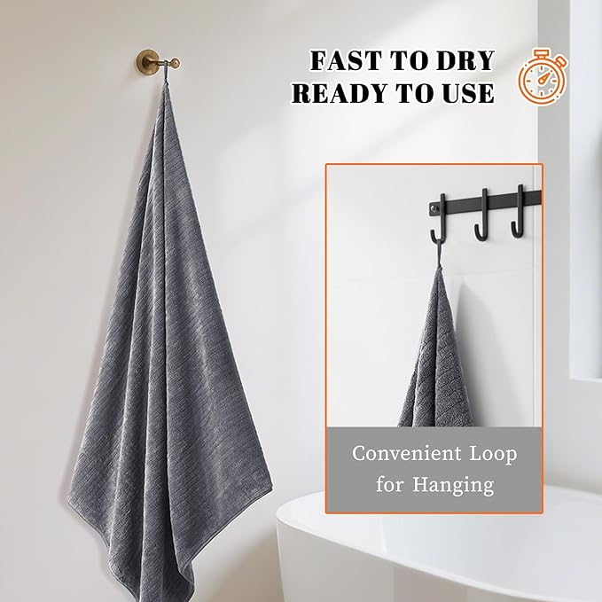 4 Pack Bath Towels Set 35 x 70in Extra Large, Ultra Soft Microfiber | Luxury Thick High Absorbent and Quick Dry Bath Sheet for Bathroom, Beach, Yoga, Sport,SPA, Fitness, Grey