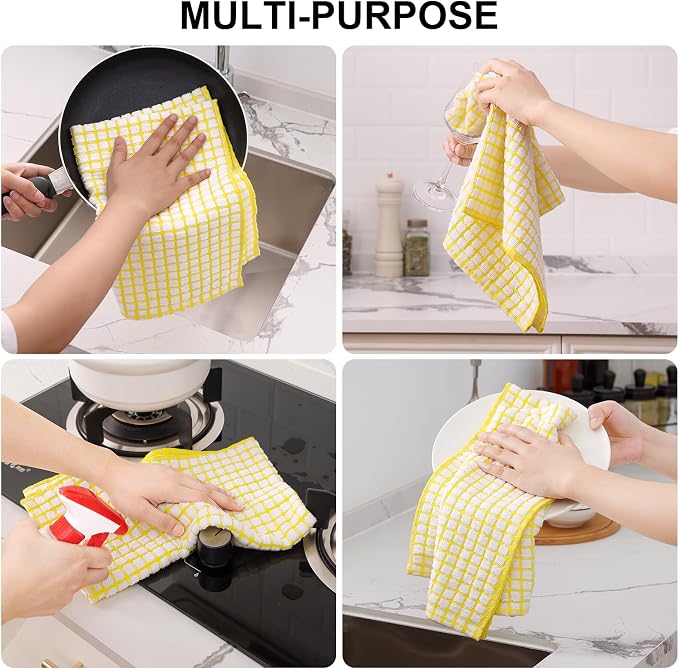 Kitinjoy Cotton 12 Pack Terry Kitchen Towels, Yellow | 16 x 25 Inches Super Soft and Absorbent Dish Towels, Quick Drying hand towels for kitchen Drying