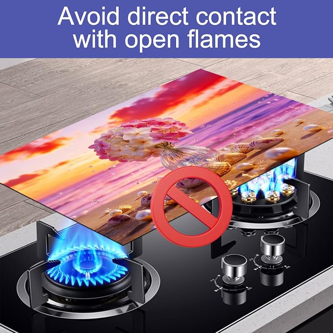 HOMETITUTE Summer Stove Top Covers for Electric Stove 28x20 Inches Sunset Beach Flower Seashell Heat Resistant Glass Cooktop Protector Pad Decorative Stovetop Cover for Kitchen Coffee Bar Decor