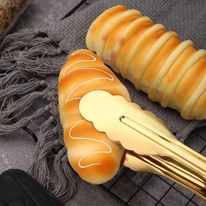2-Pack 9 Inch Gold Serving Tongs Barbecue Food Tongs Buffet Tongs Non-slip & Easy Grip Stainless Steel Gold Kitchen Cooking Tongs, Salad, Bread, Ice, Frying,Grilling,Pastry,Oven