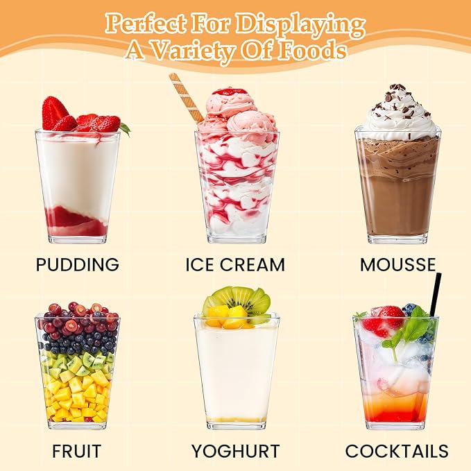 165 Pcs 5oz Clear Plastic Dessert Cups with Lids & Spoons – BPA-Free Mini Parfait & Pudding Cups, Disposable or Reusable Appetizer Containers