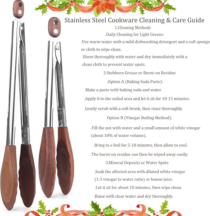 2-pcsTongs for Cooking with Wooden Tips - Nonstick Cooking Tongs & Salad Tongs for Blooming Food，Cooking, BBQ and Tossing Salad - Made of Natural Walnut Wood，Long Style15inch Short Style 11.4inch