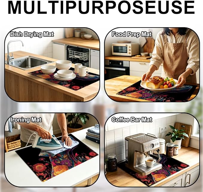 Colorful Dog Stove Top Cover 28.35x20.47 in Non Slip Mat | Heat Resistant Cooktop Protector Mat with Non-Slip Backing, Scratch Protection and Countertop Drying Mat.