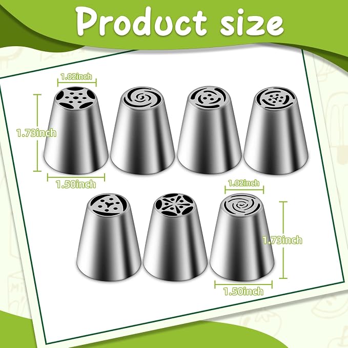 Suuker Russian Piping Tips Set, 7 Pieces | Stainless Steel, Cupcake Flower Shaped Frosting Nozzle Kit, For Pastry Cupcakes Cakes Cookies Decorating