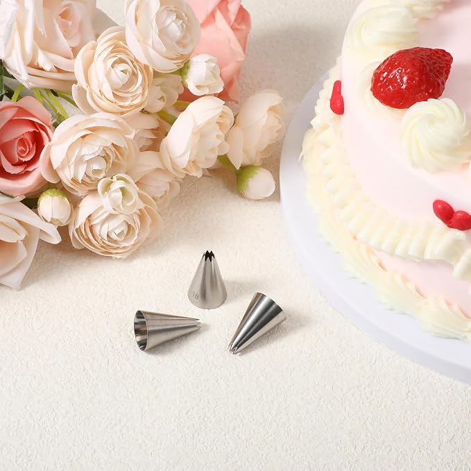 3 Pieces #18 Cake Piping Tip Open Star Icing Tip Seamless Icing Tips Stainless Steel Cupcake Piping Tips for Frosting Macarons Dessert Cake Decorations