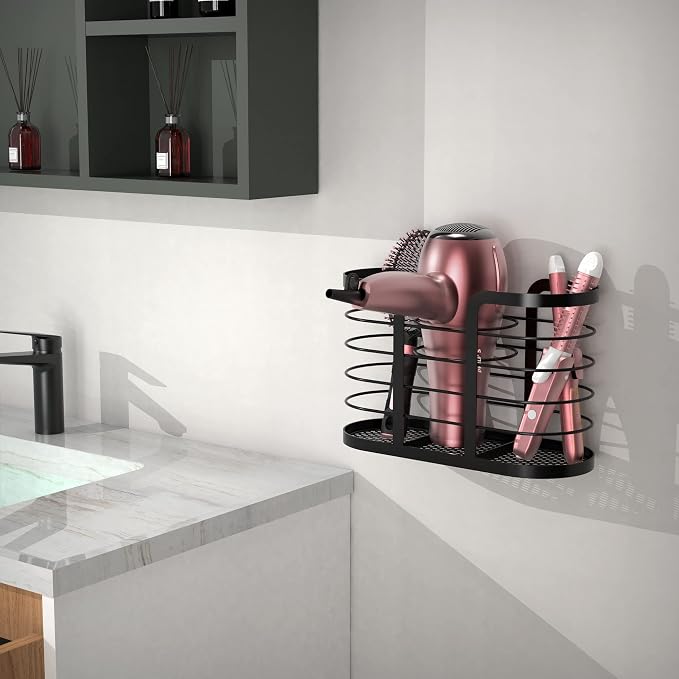 YIGII Hair Tool Organizer, Cabinet Door Storage Basket, Bathroom, Black | Storage for Hair Dryers, Flat Irons and Curling Tools, Space-Saving Cabinet Design for Bathroom Styling Tools