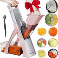 All-in-1 Safe Mandoline Slicer for Kitchen, Food Chopper with Container | 0.1-8mm Thickness Vegetable Chopper, Safe Mandoline Slicer, Potato French Fry Cutter Tomato Apple Slicer Onion (Pink)