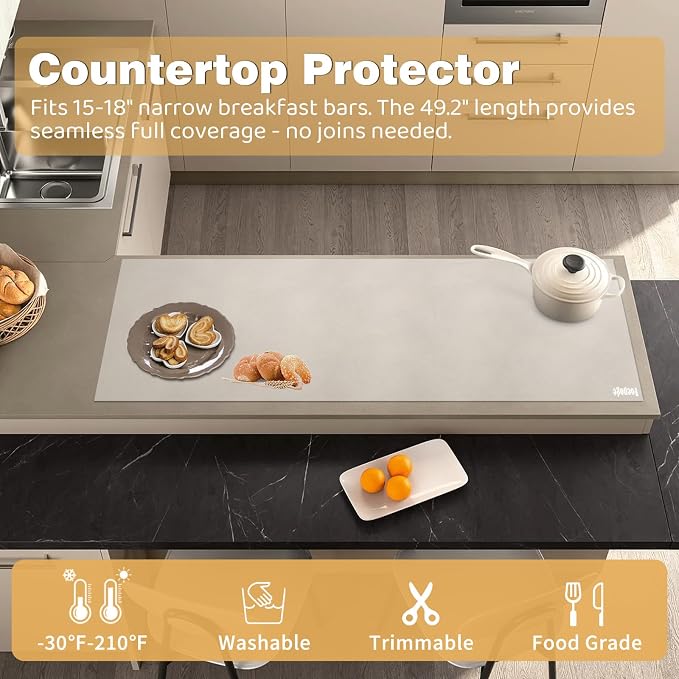 49.2" x 15.7" Large Silicone Mat for Kitchen Counter Protector, Cuttable | Silicon Countertop Protector Mat Heat Resistant Mats for Countertop, Cut to Fit Placemat Ship Roll by Foepoge, Translucent