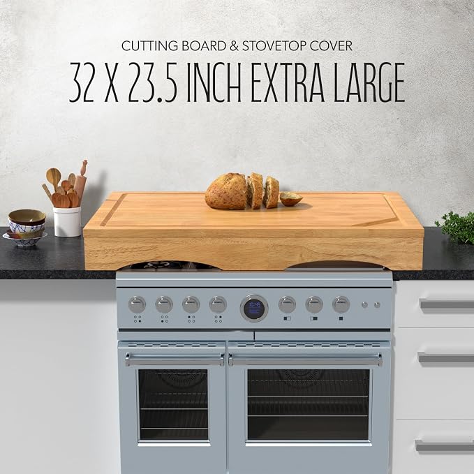 Extra Large Solid Wooden Cutting Board and Stovetop Cover, 3 in 1 Stove Top Cover Chopping Board with Detachable Legs and Juice Groove, Sink Cover Board