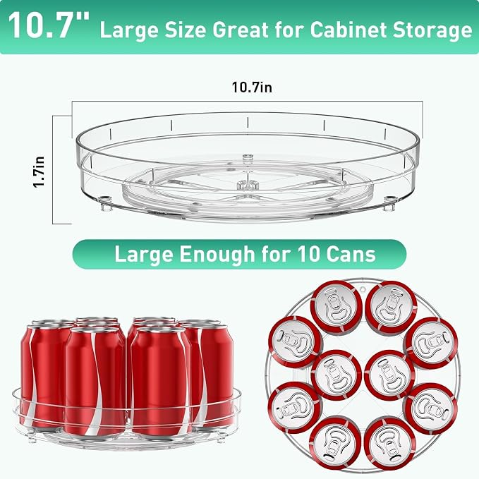 Optish 2 Pack 10.7" Clear Lazy Susan, Non-Skid Turntable Spice Organizer | 360° Smooth Rotation, Clear Design, Tall Raised Edge, Easy Access, Load 15 lbs, for Spices, Cabinet, Pantry, Fridge, kitchen