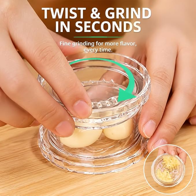 2PCS Clear Manual Garlic Twister, Garlic Crusher, Ginger & Nuts Mincer Tool | Multi-Functional Mincer & Grinder for Garlic, Onion, Ginger, Herbs, Nuts