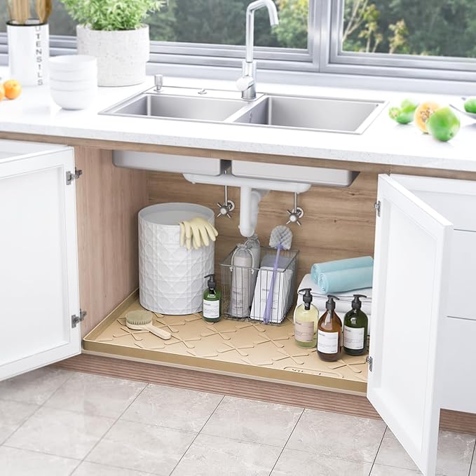 Waterproof Under Sink Mat Silicone 28"x19", Kitchen Cabinet Liner | BPA-Free Silicone Mat with Raised Lip Protects Cabinets from Leaks, Versatile Home Organizer for Bathroom, Pets, Boots, Floor