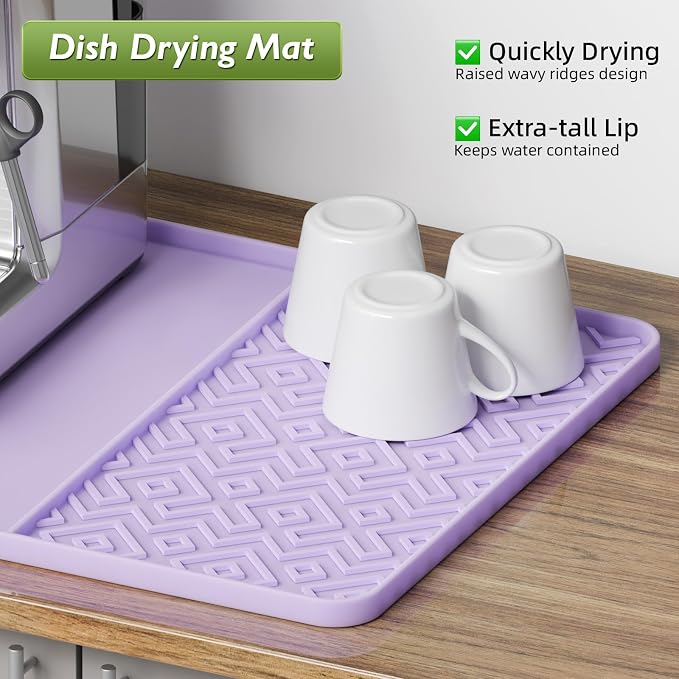 Silicone Coffee Mat with Raised Edges 19" x 12" – Waterproof Countertop Mat, Coffee Maker Pad, Espresso Machine Mat, Heat Resistant Dish Drying Mat