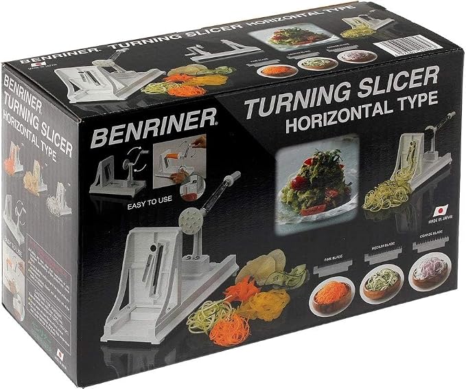 Benriner Turning Slicer, with 4 Japanese Stainless Steel Blades, White