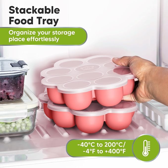 KeaBabies Silicone Food Freezer Trays with Lid, 2oz x 10 Pods (Blossom) | Baby Food Storage Containers, Easy Puree Meal Prep, Breast Milk Silicone Freezer Molds, Dishwasher, Microwave Safe, BPA-Free