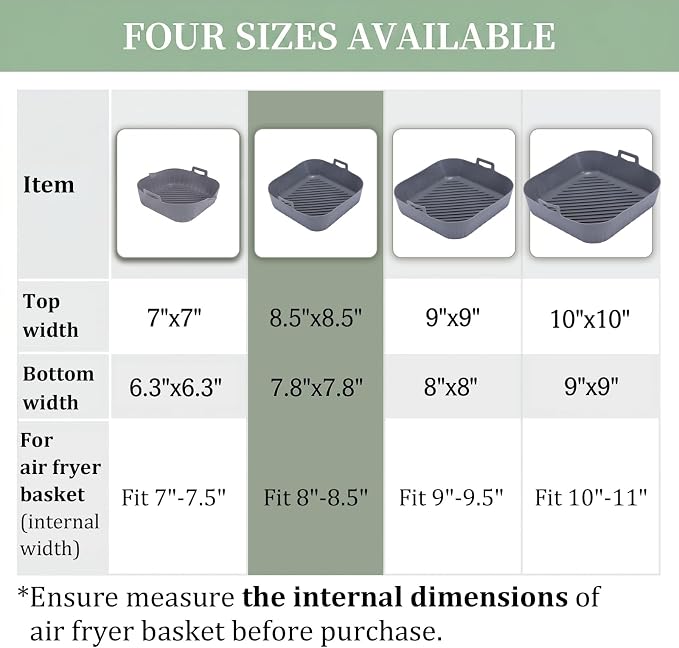 Golden Associate Silicone Liners Square for 8 to 8.5 inch Air Fryer, 4 Pcs | Non-stick, Food-grade, Reusable, Silicone Basket, Baking Tray, Airfryer Accessories