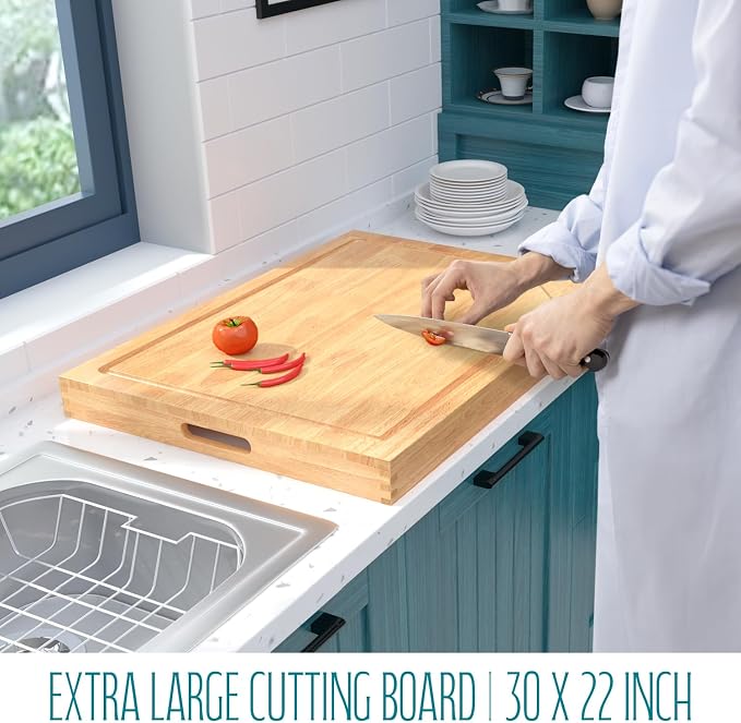 Stove Top Covers for Electric Stove 30”x22” (Outer) / 28.9”x20.8” (Inner) – 3 in 1 Over The Sink Cutting Board, Gas Stove Cover and Ottoman Tray for Kitchen with Handles & Juice Groove for Kitchen.