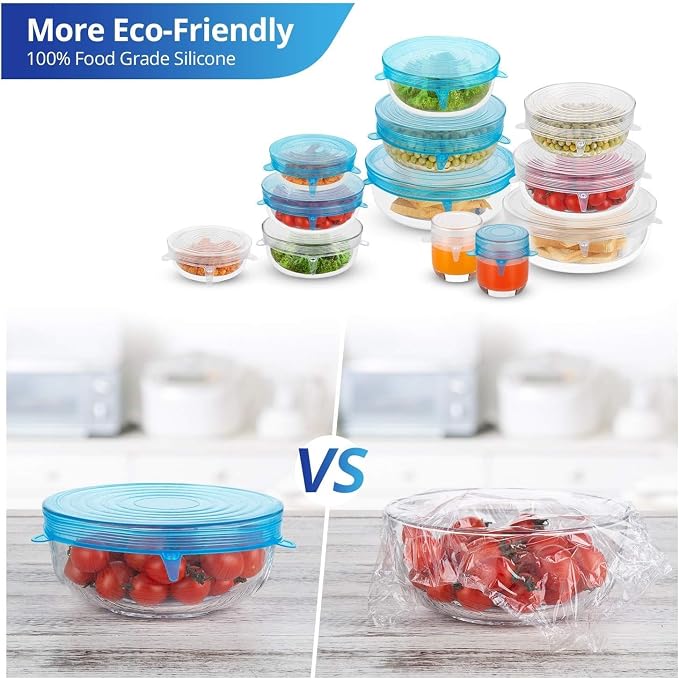 Silicone Stretch Lids, 6PCS Reusable Zero Waste Container Covers | For Food Leftovers, Fruit Bowls, Jars, Cups, Jars, Dishes (White, 6 PCS)