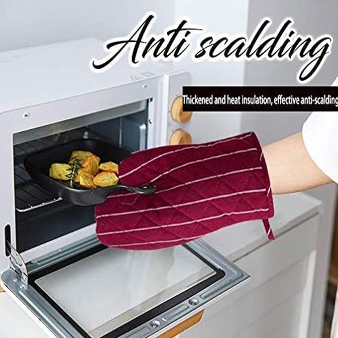 4Pcs Oven Mitts and Pot Holders, Heat Resistant Oven Mitts Set with Pothholder,Heat Resistant Microwave Gloves Safe for Baking,Cooking, BBQ (Red)