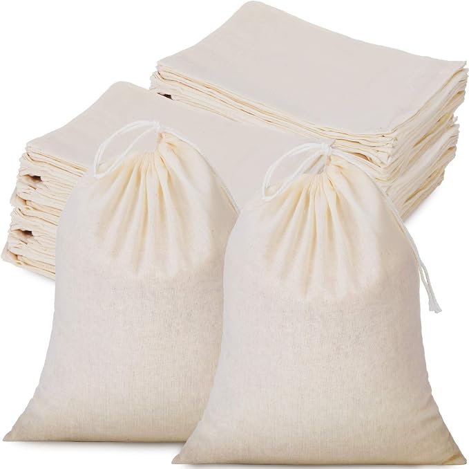 Tatuo 50 Pieces Muslin Bags Cotton Drawstring Bags Sachet Bag for Home Supplies (8 x 10 Inches) | Natural Cotton Cloth Small Pouches, Reusable Linen Sachet for Gift Favor, Wedding Party Supplies, Craft Home Storage