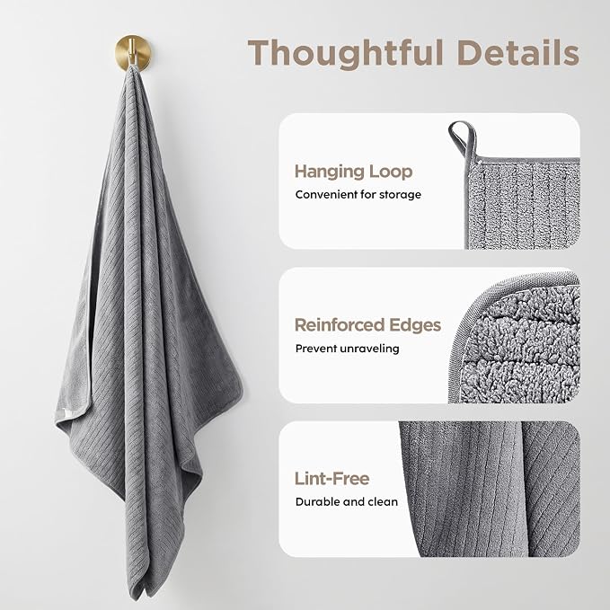 8 Piece Bath Towels Set, 2 Oversized 35 * 70 in Bath, 2 Hand, 4 Wash | Luxury Soft Microfiber, Super Absorbent Thick, Quick Dry, Shower Towels for Bathroom, Spa & Hotel, Grey