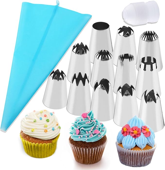 12PCS Large Piping Tips Set with Pastry Bag – for Cookie, Cake & Cupcake