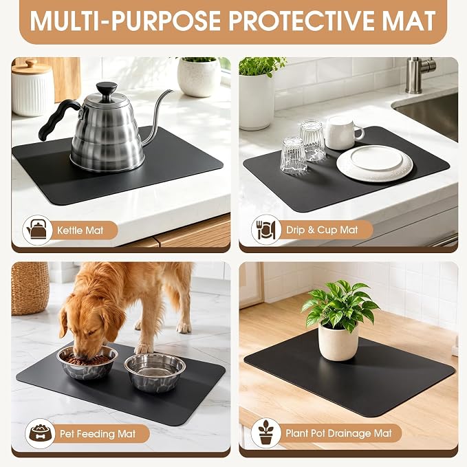 Coffee Mat Super Absorbent Dish Drying Mat Coffee Bar Mat 12"x 19", Black | Match with Coffee Machine Accessories Large Drying Mats for Kitchen Counter