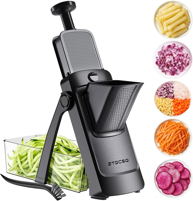 Safe Mandoline Slicer for Kitchen, Vegetable & Food Cutter, Easy to Clean | Safe Mandoline Slicer for Kitchen, Rapid Prep Veggie Slicer Cutter/Onion Slicer, Free Grater/Cleaning Brush (Black)