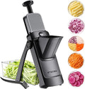 Safe Mandoline Slicer for Kitchen, Vegetable & Food Cutter, Easy to Clean | Safe Mandoline Slicer for Kitchen, Rapid Prep Veggie Slicer Cutter/Onion Slicer, Free Grater/Cleaning Brush (Black)