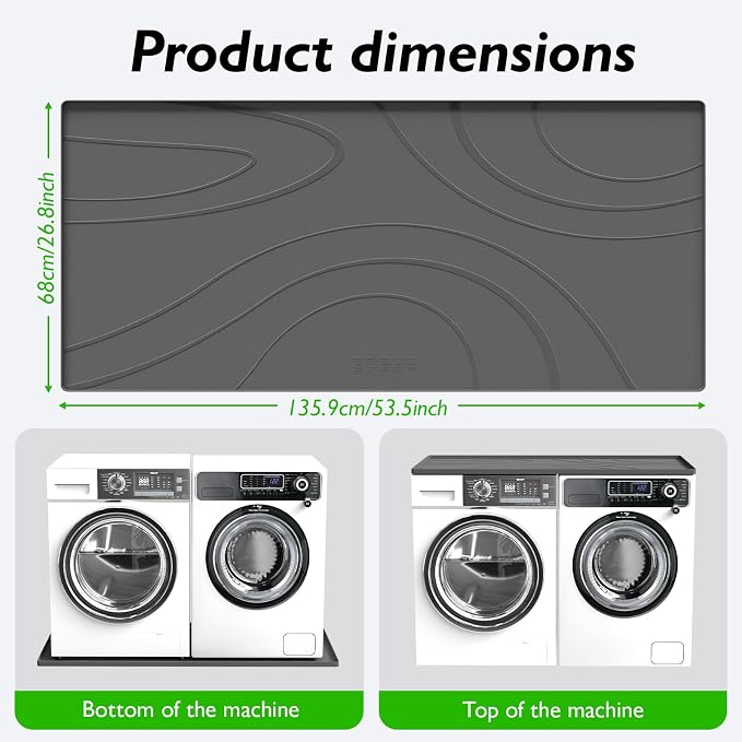 Washing Machine Drain Pan Silicone mat – 54x26.5 Inch Non-Slip Waterproof Washer Drip Tray, Anti-Vibration Soft Mat for Under Dryer or Washer, Floor Leak Protector for Laundry Room