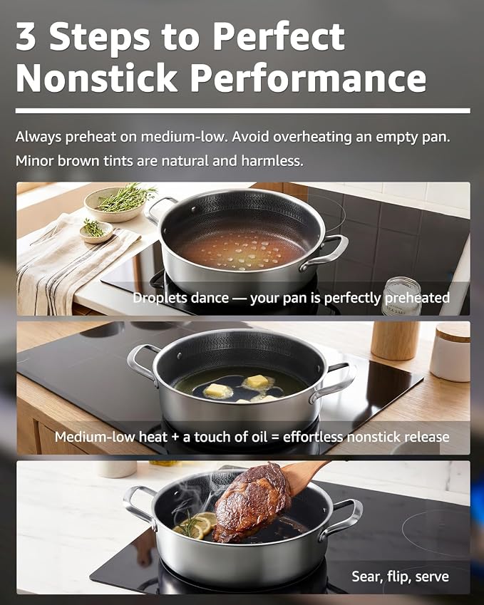 LOLYKITCH 8 QT Large Deep Frying Pan with Lid | 13 Inch | Riveted Handles | Ceramic Nonstick | Tri-Ply Stainless Steel Skillet | Saute Pan | Hybrid Cookware | Oven & Induction Ready | 8-10 Servings
