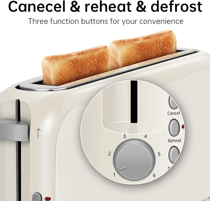 SEEDEEM 2 Slice Slim Toaster, Single 10" Long Slot Toaster Fits Bagels & Artisan Bread, 6 Shade Settings, Cancel/Reheat/Defrost, Removable Crumb Tray, Auto Shut-Off, Ivory