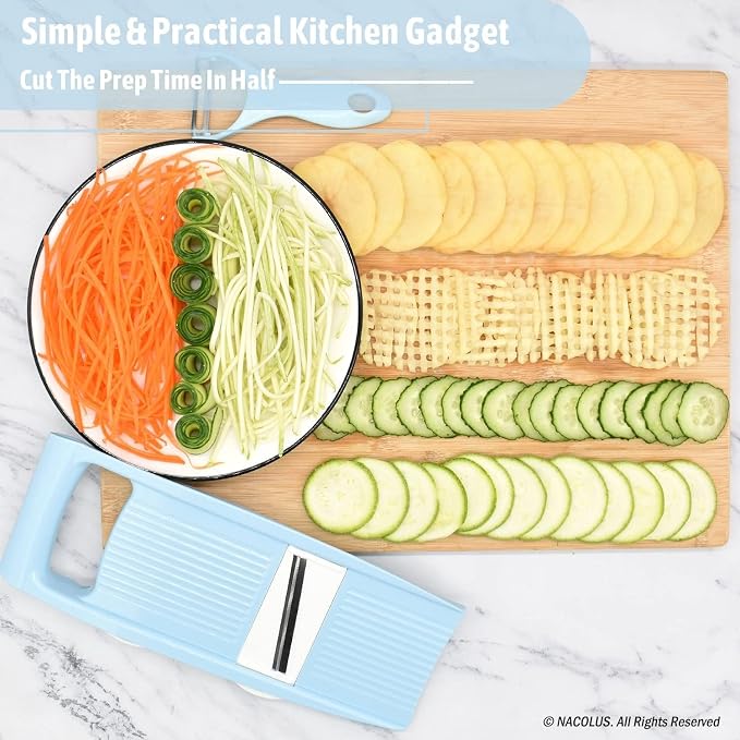 NACOLUS Handheld Mandoline Slicer for Kitchen, Vegetable Slicer Multi Blade Potato Chip, Veggie shredder, Vegetable Cutter, Julienne Shredder and peeler For Small Job In Kitchen Blue