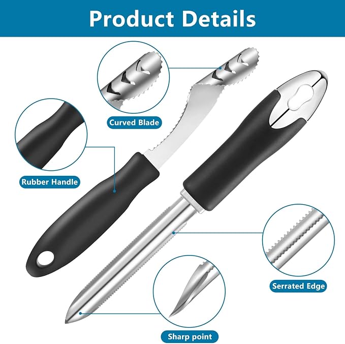 2 Pieces Jalapeno Pepper Corer Zucchini Cucumber Corer Remover with Serrated Slice and Rubber Handle Seed Remover or Slice Off Vegetables Tops for Kitchen | Rubber Handle, Chili Pepper Deseeder, Core Remover for Squash Poblano Veggie