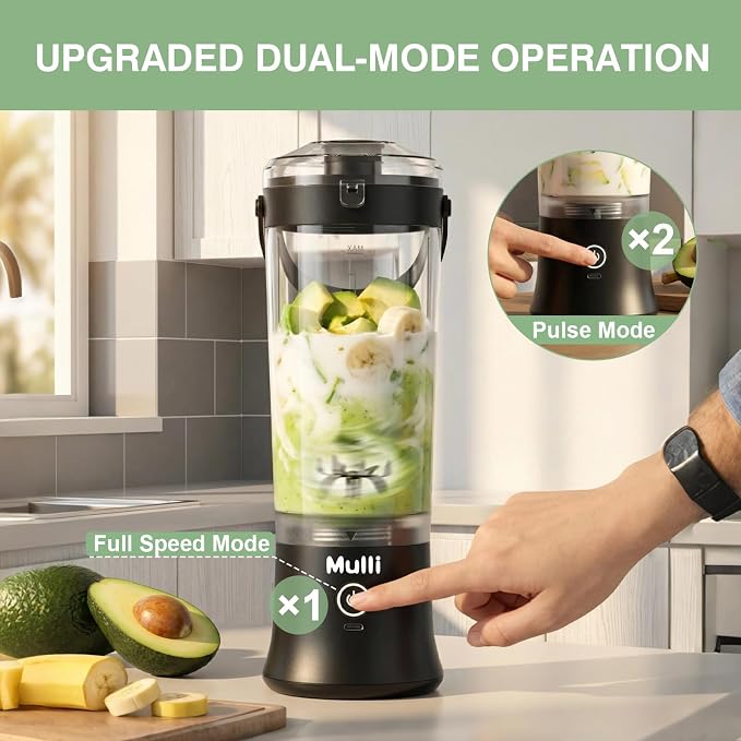Mulli Portable Blender,17oz Portable Blender for Shakes & Smoothies, USB-C Rechargeable, BPA-Free, with Leak-Proof Lid & Straw Lid, Dishwasher Safe Cups