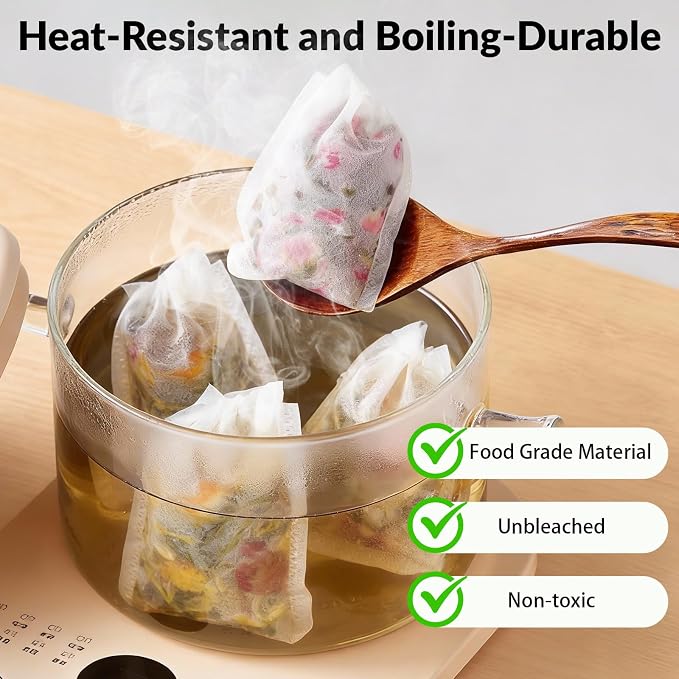 300 Pcs Disposable Empty Tea Bags for Loose Leaf Tea | 3.54" x 2.75", Food-grade, with Drawstring, Safe for Hot Water Brewing, for Coffee, Herbs, Spices, Tea Filter Sachets Infuser