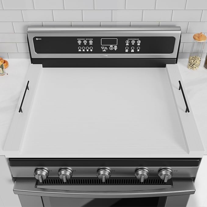 Noodle Board Stove Top Covers - White Wooden Stove Cover with Handles for Gas Burners & Electric Stove - 30 x 22 inches Kitchen Counter Extension