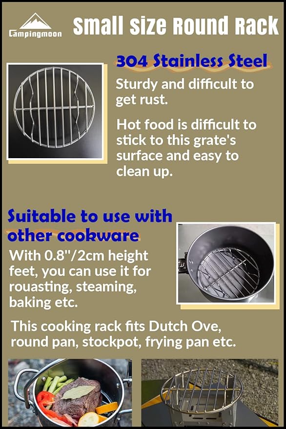 CAMPINGMOON φ4.9-inch Round Stainless Steel Cooking Grid Grill Fits for Backpacking Pocket Stove W13