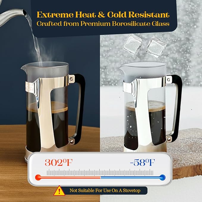 ESPRO P5 French Press Coffee Maker, 18oz, Polished, Stainless Steel Press | Double Filter Coffee Press, Thicker Borosilicate Heat Resistant Glass french press, Tea Press, Easy Coffee Brewer, Tea Brewer