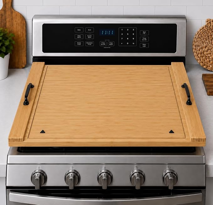 Simba Core & Craft Noodle Board Stove Cover, Bamboo Wood Stove Top Cover for Electric Stove & Gas Burners, 30" x 22" Kitchen Decor for Countertop/Sink Cover/RV Cutting Board & Serving Tray