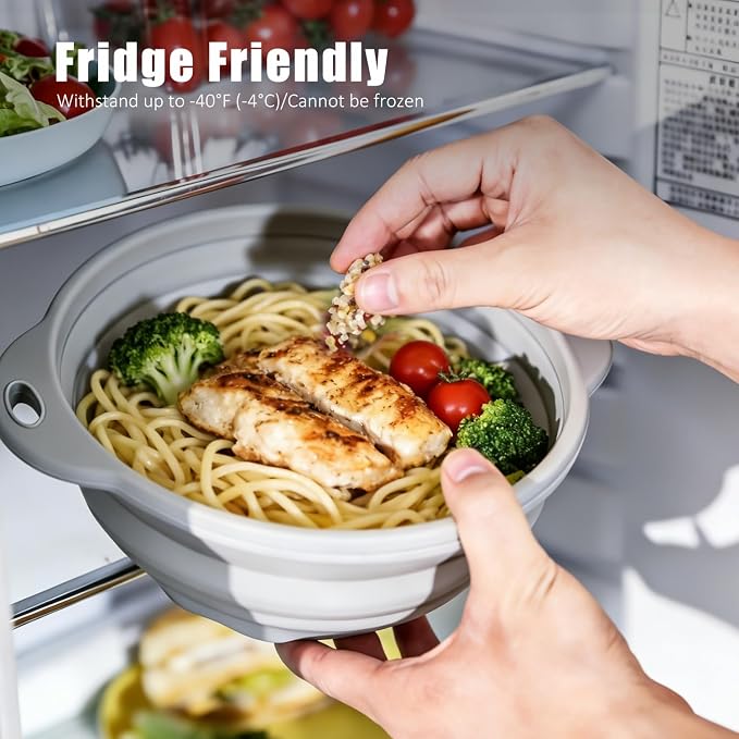 Collapsible Silicone Bowl Large Capacity 2600ml(88floz) - BPA Free, Heat Resistant(-40°F to 400°F), Non-Slip for Family Meals Soup Bowls, Camping & RV Kitchen(Grey)