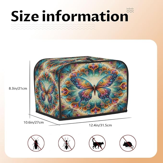 4 Slice Toaster Cover Butterfly Ethnic Bohemia Toaster Covers Four Slice Wide Slot Waterproof and Dustproof Covers for Wide Slot Toasters and Small Appliances Kitchen Decor Gifts