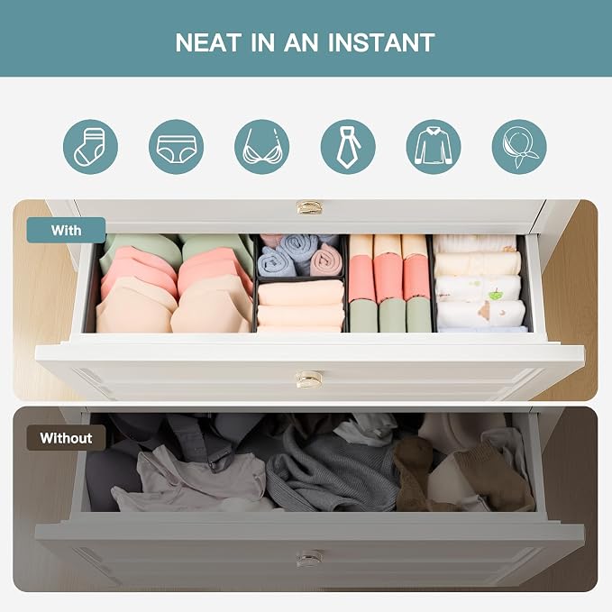 Drawer Organizer Clothes, 10 Pack Dresser Organizer for Baby Clothes, Underwear, Sock- Foldable Closet Organization and Storage Dividers Bins for Nursery, Bedroom (Black)