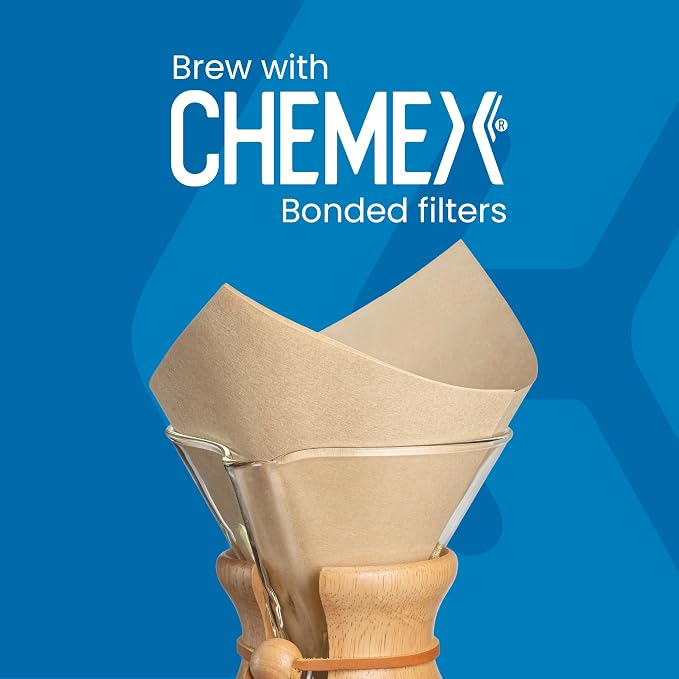 CHEMEX Bundle - 8-Cup Classic Series - 100 ct Square Filters - Exclusive Packaging | Manual Drip Brewer with Square Bonded Filters, Borosilicate Glass, Coffee Gift Set