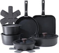 SENSARTE 17 Piece Nonstick Detachable Handle Pots and Pans Set Black | Removable Handle Cookware Set, Induction Cookware Set with Removable Handle, Healthy Non Stick for RV, Dishwasher ＆ Oven Safe