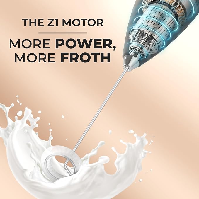Zulay Kitchen Powerful Milk Frother Wand With Duracell Batteries - Ultra Fast Handheld Drink Mixer - Electric Whisk Foam Maker for Coffee, Lattes, Cappuccino & Matcha - Z1 Motor - Black