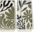 Abstract Green and Black Boho Floral Kitchen Towels Set of 2, 70s Retro Groovy Botanical Dish Tea Towels for Kitchen Decor, Mid Century Modern Hand Towels for Bathroom Decor, 16x24 Inch