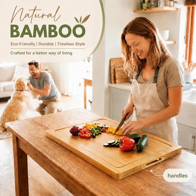 Bamboo Stovetop Cover for Electric Stove & Gas Range, 27.56 x 19.69 In, Lightweight Stove Top Cover with Built-In Handles, Juice Groove & Smooth Flat Surface for Extra Counter Space