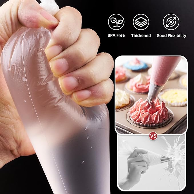 Homrelaxy 200 Pcs 12 Inch Tipless Piping Bags, Disposable Pastry Bags | Thick Plastic Pastry Bags for Frosting, Anti-Burst Icing Bag for Decorating Cakes, Cupcakes, Cookies & Baking
