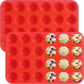 2 Pack Silicone Muffin Pan, Nonsticks 24 Cups Mini Cupcake Pans for Baking Muffin, Egg Bite, Cupcakes and Puddings (Red)
